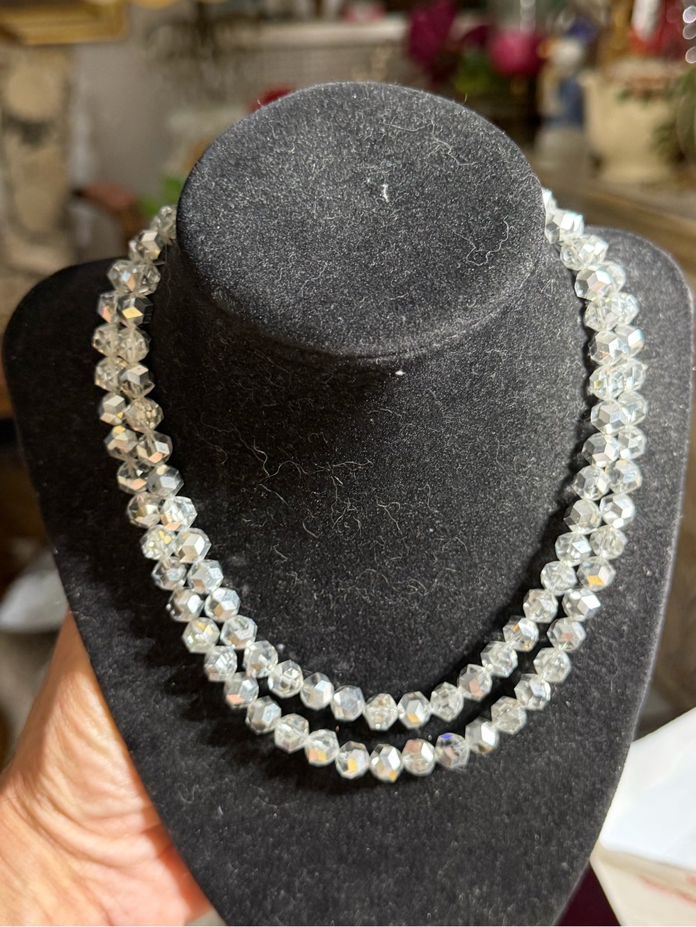 Vintage Made in Austria Silver Tone Clear Crystal Double-Strand Sparkle Necklace